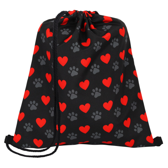 Мешок для обуви, полиэстер, 1 отделение, 36*44 см, цвет черный с рисунком, Сердце, КОКОС, 250096