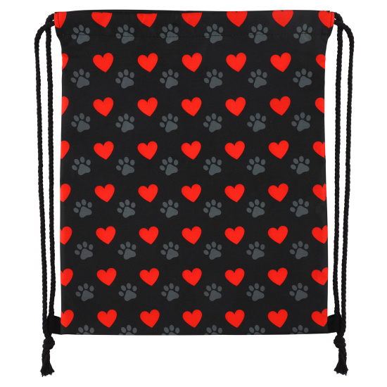 Мешок для обуви, полиэстер, 1 отделение, 36*44 см, цвет черный с рисунком, Сердце, КОКОС, 250096