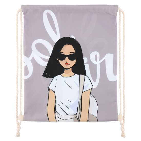 Мешок для обуви, полиэстер, 1 отделение, 36*44 см, цвет серый с рисунком, Cool girl, КОКОС, 250108