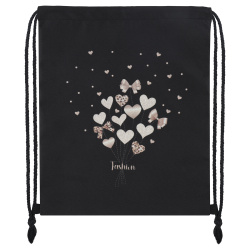 Мешок для обуви, полиэстер, 1 отделение, 36*44 см, цвет черный с рисунком, трафаретная глиттерная печать, Fashion hearts, КОКОС, 260229