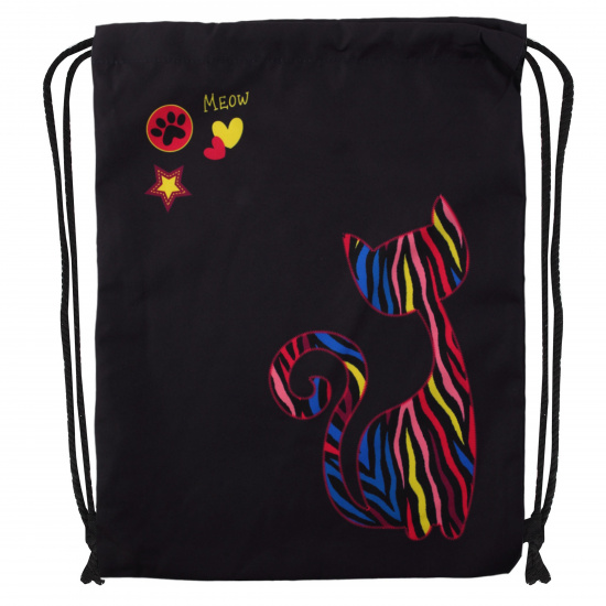 Мешок для обуви полиэстер, 1 отделение, 36*44 см, цвет черный с рисунком Cat Neon КОКОС 205674