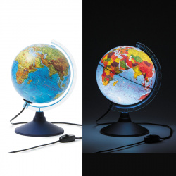 Глобус диаметр 210мм, карта физико-политическая, с подсветкой, пластик Глобен Ке012100181