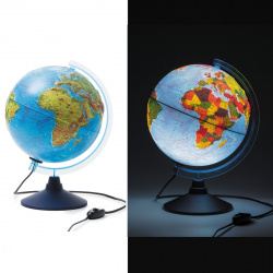 Глобус диаметр Ø 25 см, карта физико-политическая, рельефный, с подсветкой, пластик Рельефный Глобен Ке022500195 Классик Евро