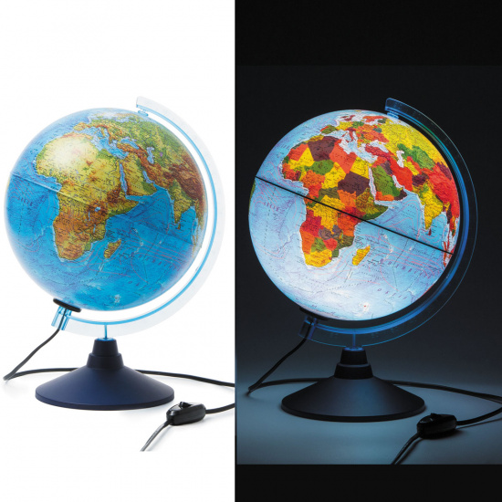 Глобус диаметр Ø 25 см, карта физико-политическая, с подсветкой, пластик Глобен Ке012500191