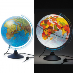 Глобус диаметр Ø 32 см, карта физико-политическая, с подсветкой, пластик Глобен Ке013200228
