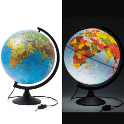 Глобус диаметр Ø 32 см, карта физико-политическая, рельефный, с подсветкой, пластик Рельефный Глобен К013200223