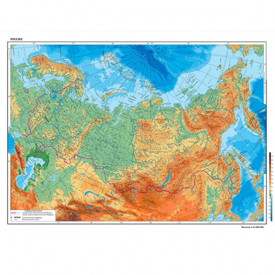 Карта России физич 1:8,5млн 70*101см ламин КН051