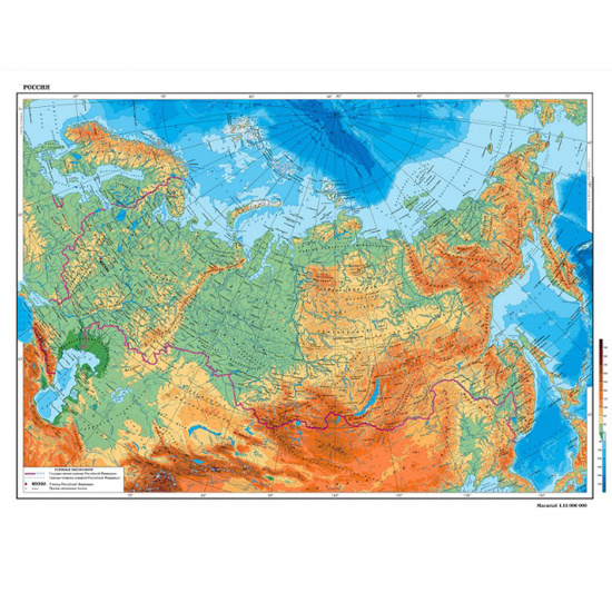 Карта настенная, России, физическая, 1:8 500 000, 70*101 см, интерактивная 3D Глобен КН051