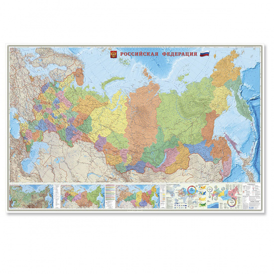 Карта России полит-админ 1:3,7млн 150*230см ламин на картоне (10)