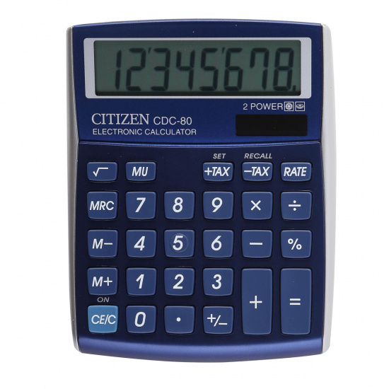 Калькулятор настольный 8 разрядов Citizen CDC 80 BLWB двойное питание 135*109*25мм синий