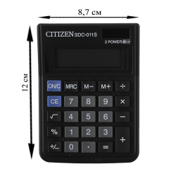 Калькулятор Citizen (8 разр) SDC011S 120*87*23мм черн