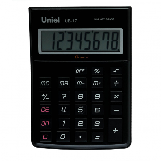 Калькулятор настольный, 8 разрядов, питание двойное, 149*105*32 мм Uniel UB-17K
