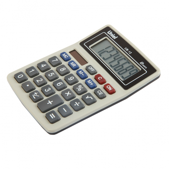 Калькулятор настольный, 8 разрядов, питание двойное, 126*95*25 мм Uniel UB-12K