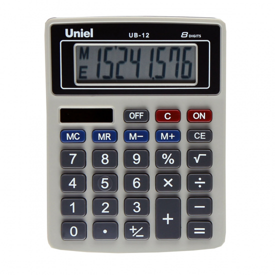 Калькулятор настольный, 8 разрядов, питание двойное, 126*95*25 мм Uniel UB-12K