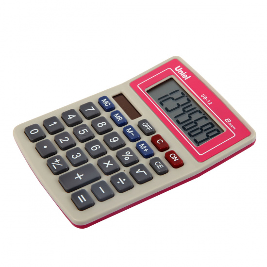 Калькулятор настольный, 8 разрядов, питание двойное, 126*95*25 мм Uniel UB-12R