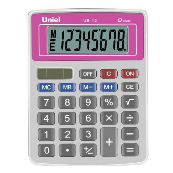 Калькулятор настольный, 8 разрядов, питание двойное, 126*95*25 мм Uniel UB-12R