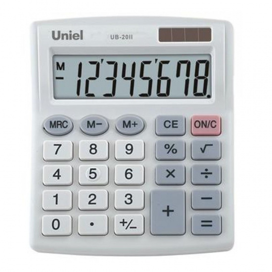 Калькулятор настольный, 8 разрядов, питание двойное, 127*105*22мм   Uniel UB-20II