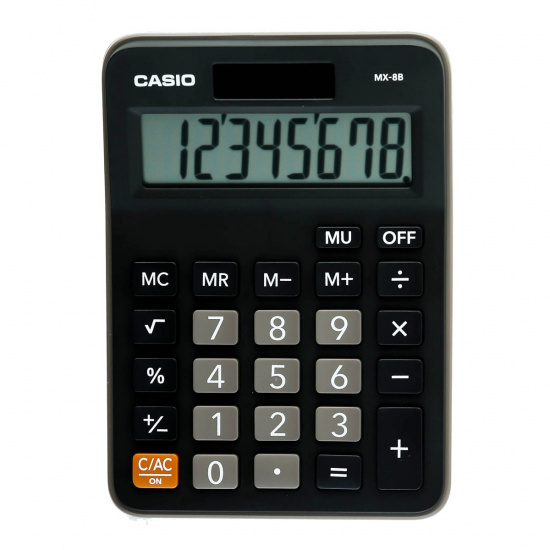 Калькулятор настольный 8 разрядов Casio MX-8B-BK-W-EC двойное питание 147*106*29 черный