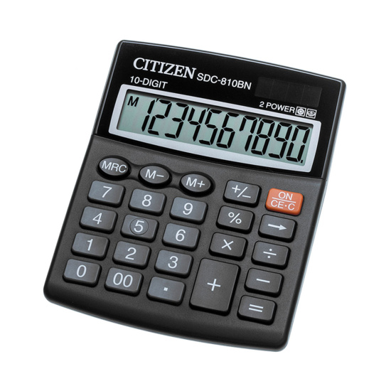Калькулятор настольный 10 разрядов Citizen SDC 810 BN двойное питание 125*100*26мм черный