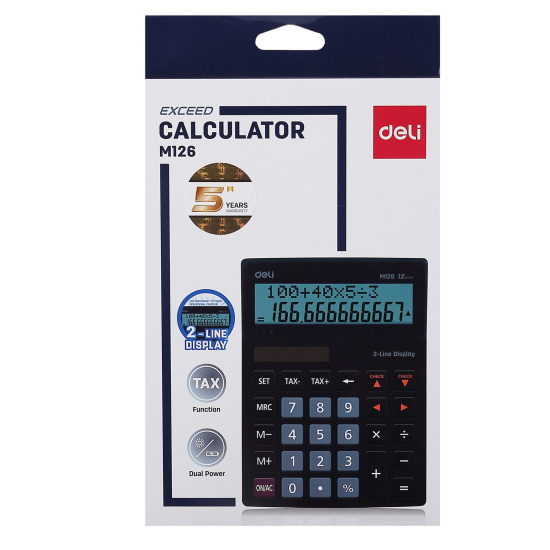 Калькулятор настольный, 180*128*40 мм, 12 разрядов Deli EM126
