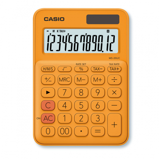 Калькулятор настольный 12 разрядов Casio MS-20UC-RG-S-EC двойное питание 150*105*23мм оранжевый