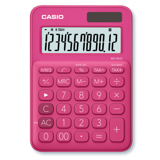 Калькулятор настольный 12 разрядов Casio MS-20UC-RD-S-EC двойное питание 150*105*23мм розовый