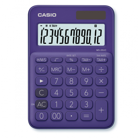 Калькулятор настольный 12 разрядов Casio MS-20UC-PL-S-EC двойное питание 150*105*23мм фиолетовый