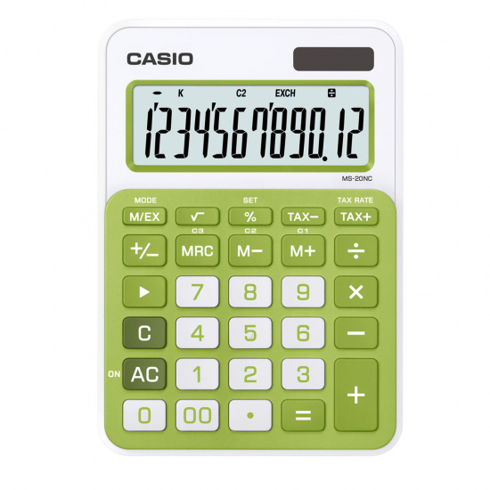 Калькулятор настольный 12 разрядов Casio MS-20NC-GN-S-EC двойное питание 149*105*22мм зеленый