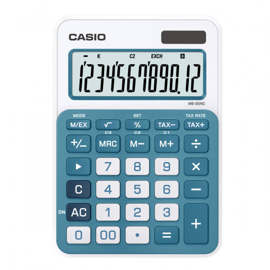 Калькулятор настольный 12 разрядов Casio MS-20NC-BU-S-EC двойное питание 149*105*22мм голубой