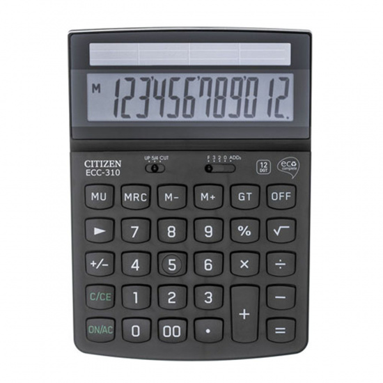 Калькулятор настольный 12 разрядов Citizen ЭКО ECC 310 двойное питание 173*107*34мм черный