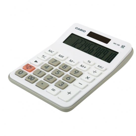 Калькулятор настольный, 12 разрядов, питание двойное, 147*106*29 мм Casio MX-12B-WE-W-EC
