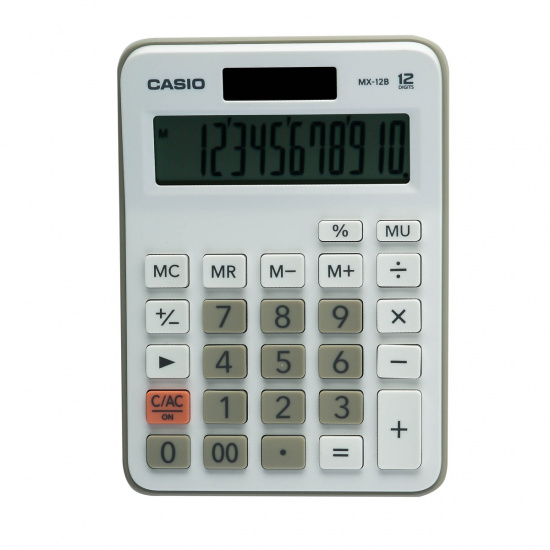 Калькулятор настольный, 12 разрядов, питание двойное, 147*106*29 мм Casio MX-12B-WE-W-EC