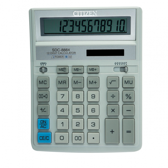Калькулятор настольный, 12 разрядов, питание двойное, 204*158*31мм   Citizen SDC-888XWH