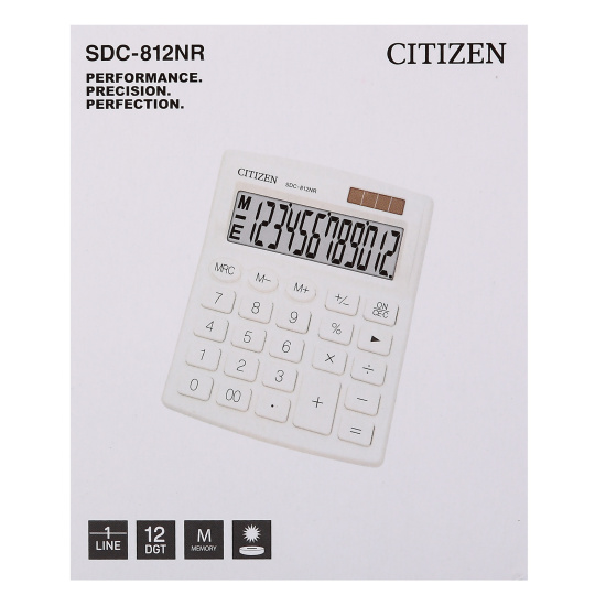 Калькулятор настольный, 12 разрядов, питание двойное, 125*105*20 мм Citizen SDC-812NR-WH