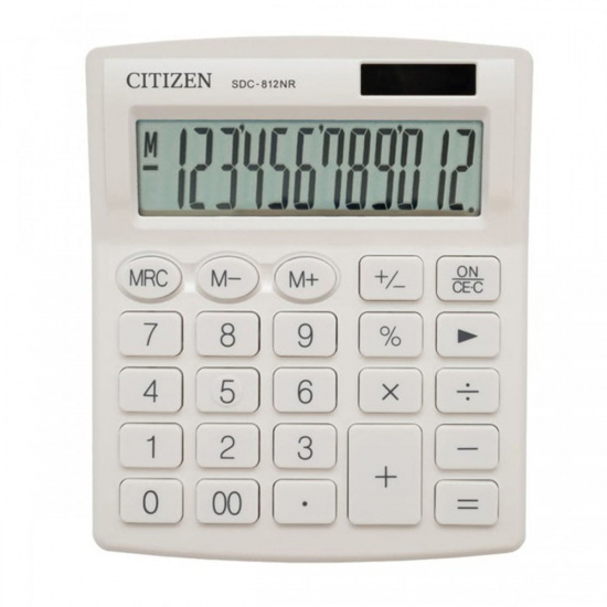 Калькулятор настольный, 12 разрядов, питание двойное, 125*105*20 мм Citizen SDC-812NRWHE