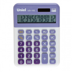 Калькулятор настольный, 12 разрядов, питание двойное, 150*108*26 мм Uniel UD-152VL