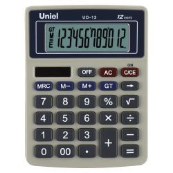 Калькулятор настольный, 12 разрядов, питание двойное, 126*95*25 мм Uniel UD-12B
