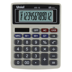 Калькулятор настольный, 12 разрядов, питание двойное, 126*95*25 мм Uniel UD-12K
