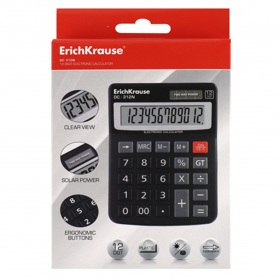 Калькулятор настольный, 130*100*25 мм, 12 разрядов Erich Krause 50312