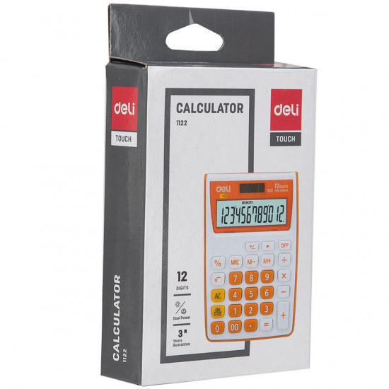 Калькулятор настольный, 115*85*20 мм, 12 разрядов Deli E1122/OR