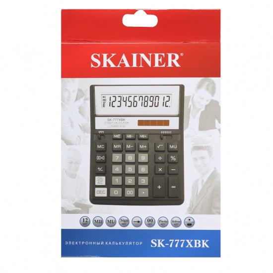 Калькулятор настольный, 12 разрядов, питание двойное, 200*157*32 мм SKAINER SK-777XBK