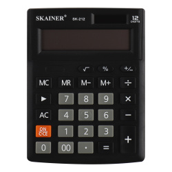 Калькулятор настольный, 12 разрядов, питание двойное, 135*100*25 мм SKAINER SK-212