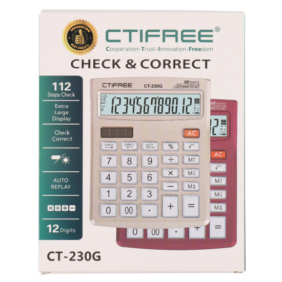 Калькулятор настольный, 160*127*37 мм, 12 разрядов, 2 вида CTIFREE 231425