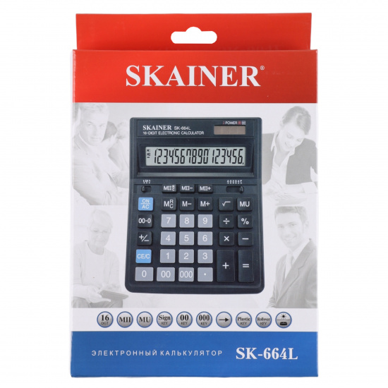 Калькулятор настольный, 16 разрядов, питание двойное, 200*150*32 мм SKAINER SK-664L