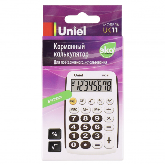 Калькулятор карманный, 97*62*11 мм, 8 разрядов Uniel CU103