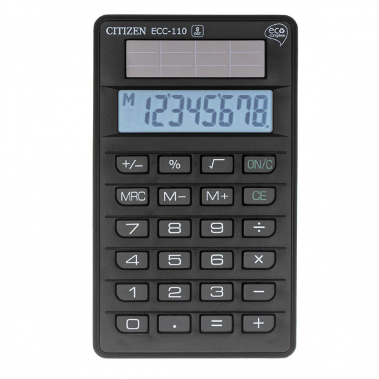 Калькулятор карманный, 8 разрядов, питание солнечные элементы, 120*72*15мм   Citizen ECC110