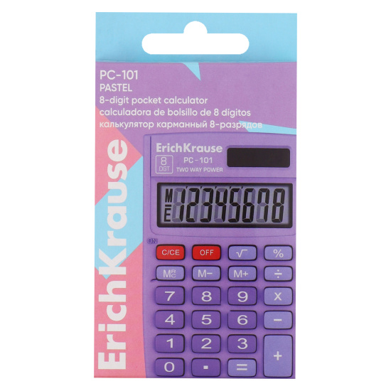 Калькулятор карманный, 88*58*8 мм, 8 разрядов PC-101 Pastel Erich Krause 62006