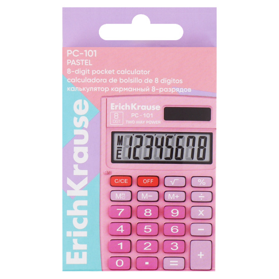 Калькулятор карманный, 88*58*8 мм, 8 разрядов PC-101 Pastel Erich Krause 62007