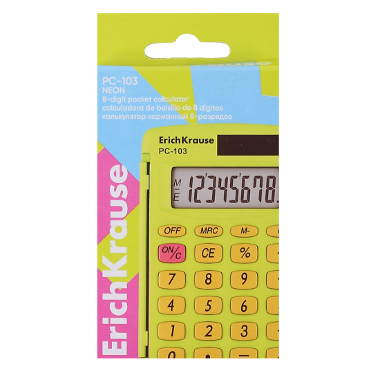 Калькулятор карманный, 94*60*8 мм, 8 разрядов PC-103 Neon Erich Krause 62018