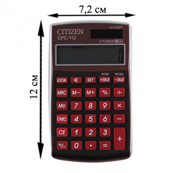 Калькулятор карм Citizen (12 разр) CPC112RDWB 120*72*9мм красн-серебр
